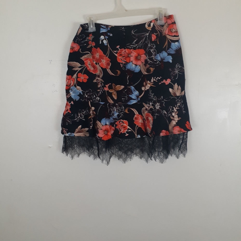Who What Wear Skirt Dark Floral Ruffled Lace Tiered Mini Whimsigoth - Picture 2 of 6